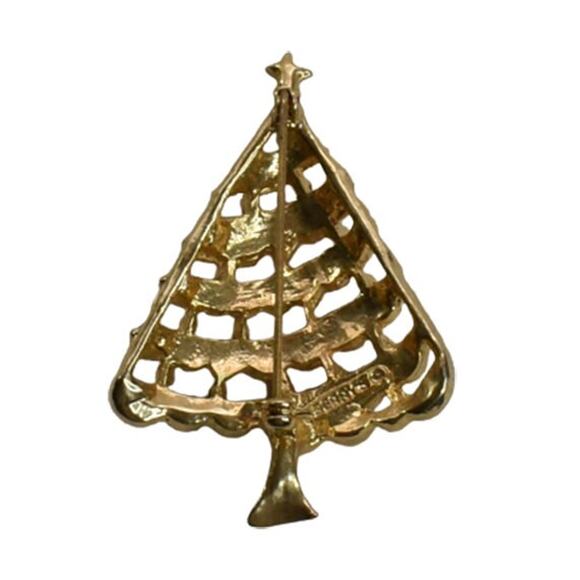 1960s Gold Plate Red & Green Enamel Stylized Christmas Tree Pin Brooch - Picture 2 of 3